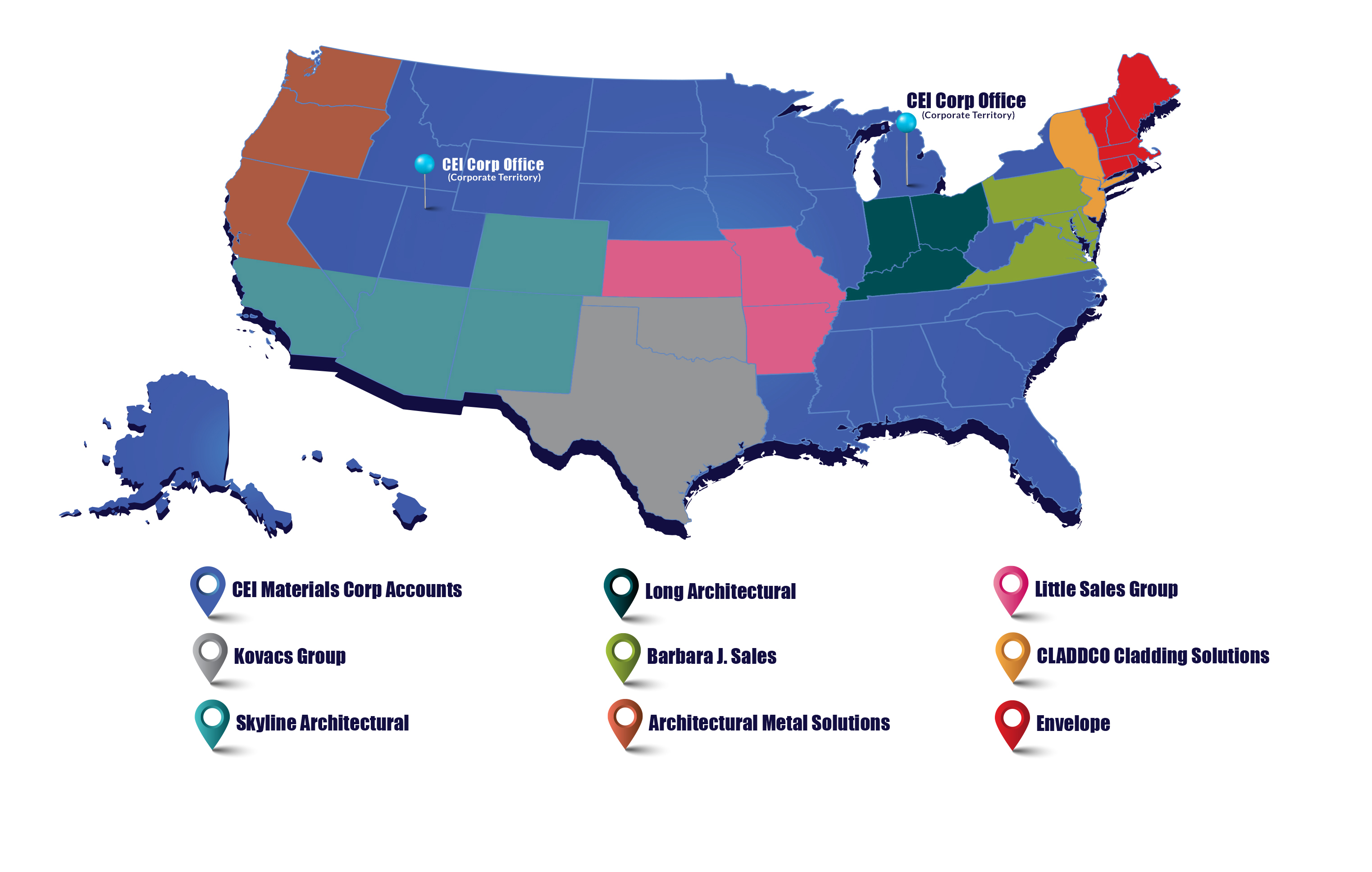 Contact CEI Materials | Nationwide Architectural Cladding Fabricator - CEI_Materials_Rep_Map_Jan_2026