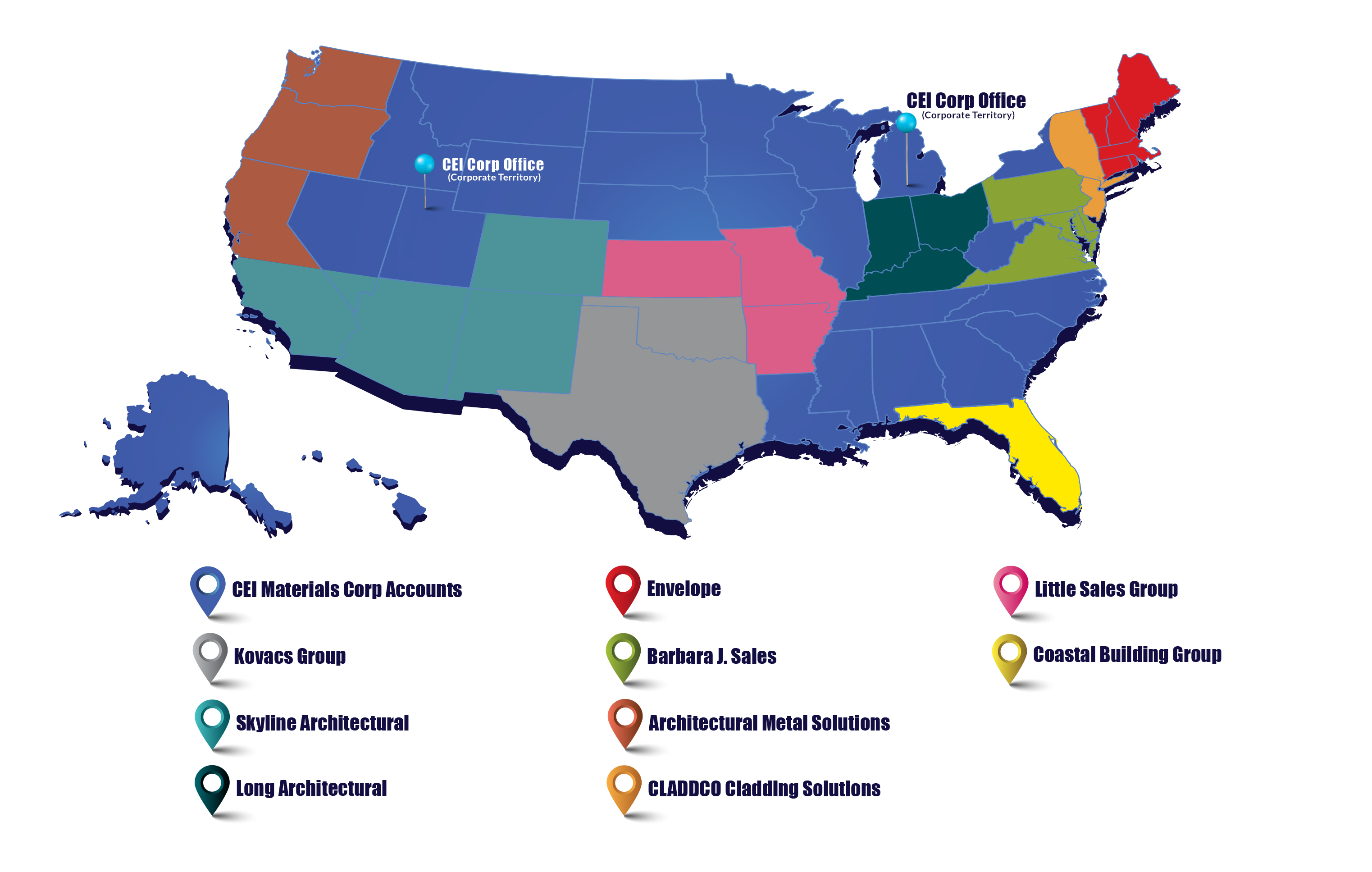 Contact CEI Materials | Nationwide Architectural Cladding Fabricator - New_Rep_Map_CEI_July_2026